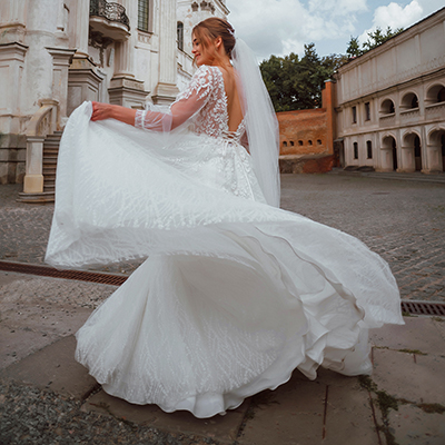 Enkel Ivory Ruffled lange ermer Boho brudekjole main image 1