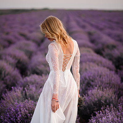 Brautkleid Boho, lavendel