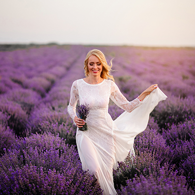 Gaun pengantin Boho, lavender