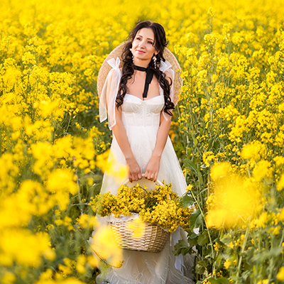 Wedding dress Boho, yellow flowers