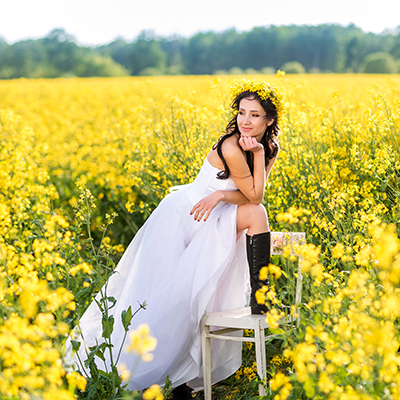 Wedding dress Boho, yellow flowers